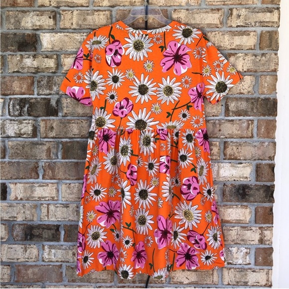 ZARA Mix Medía Cotton Orange Floral Print Short Sleeve Pull On Mini Dress M - Picture 6 of 16